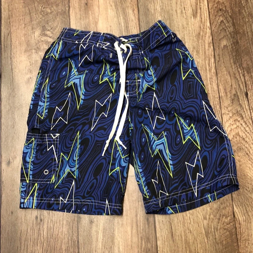 Boys Swim Shorts Lot (S–M) Tropical & Lightning Print Bundle | Summer Beach Pool